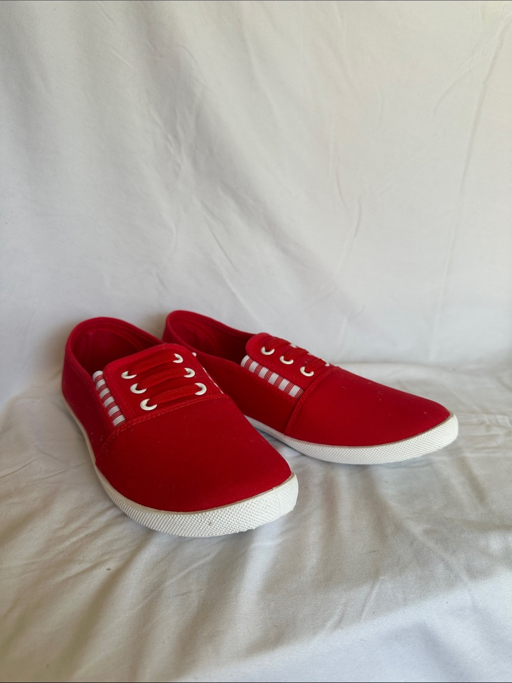 Classic Red Canvas Women's Sneakers with White Sole